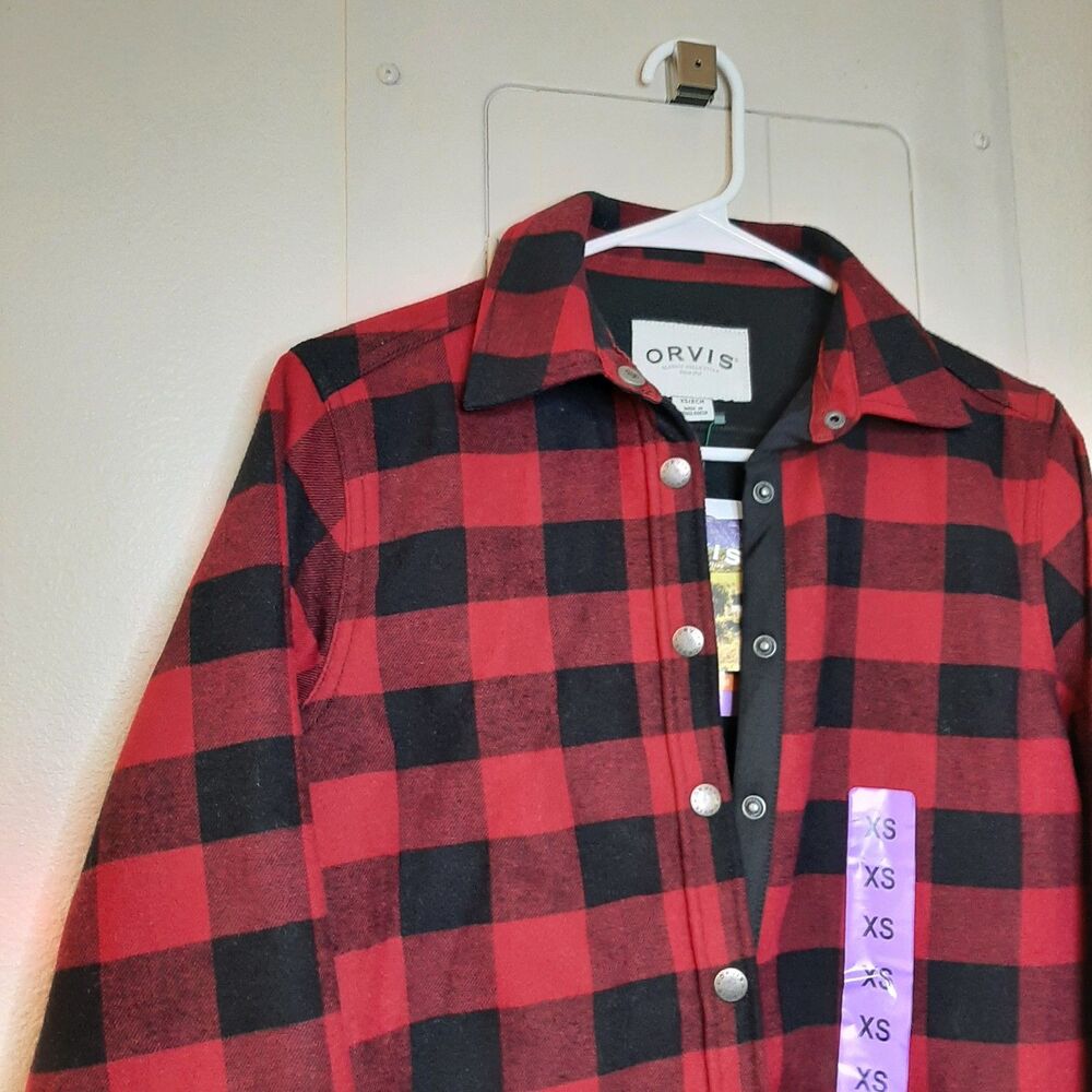 NEW Orvis Pinnacle Shirt Jacket Red Women XS Fleece Lined Shacket Buffalo Plaid - Picture 8 of 12